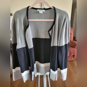 Liz Claiborne Black and Gray Striped Cardigan